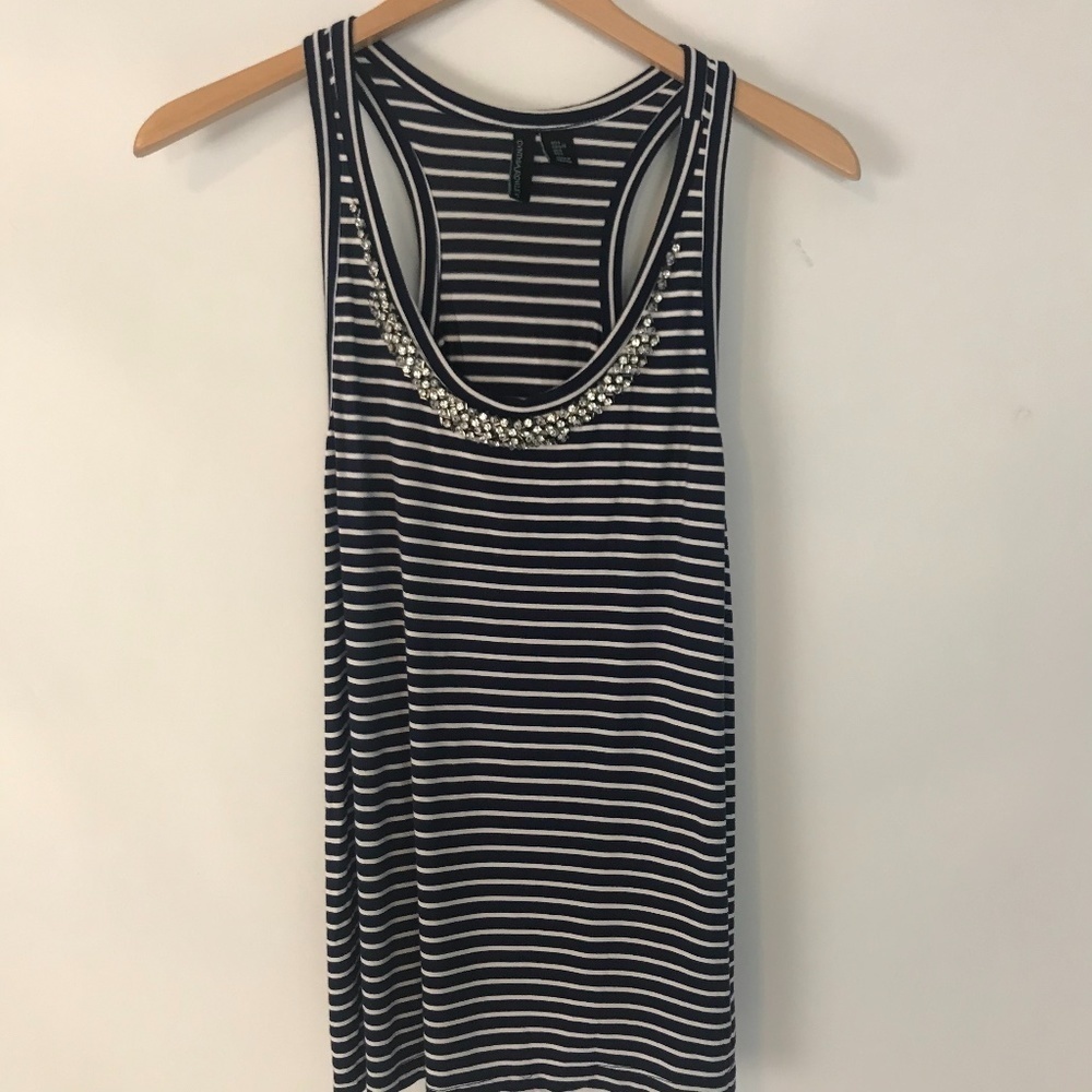 Cynthia Rowley Embellished Striped Tank in Sz L